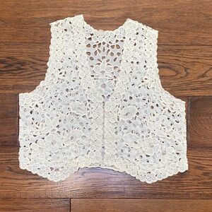 Vintage floral cut-out embroidered vest, cream, size M